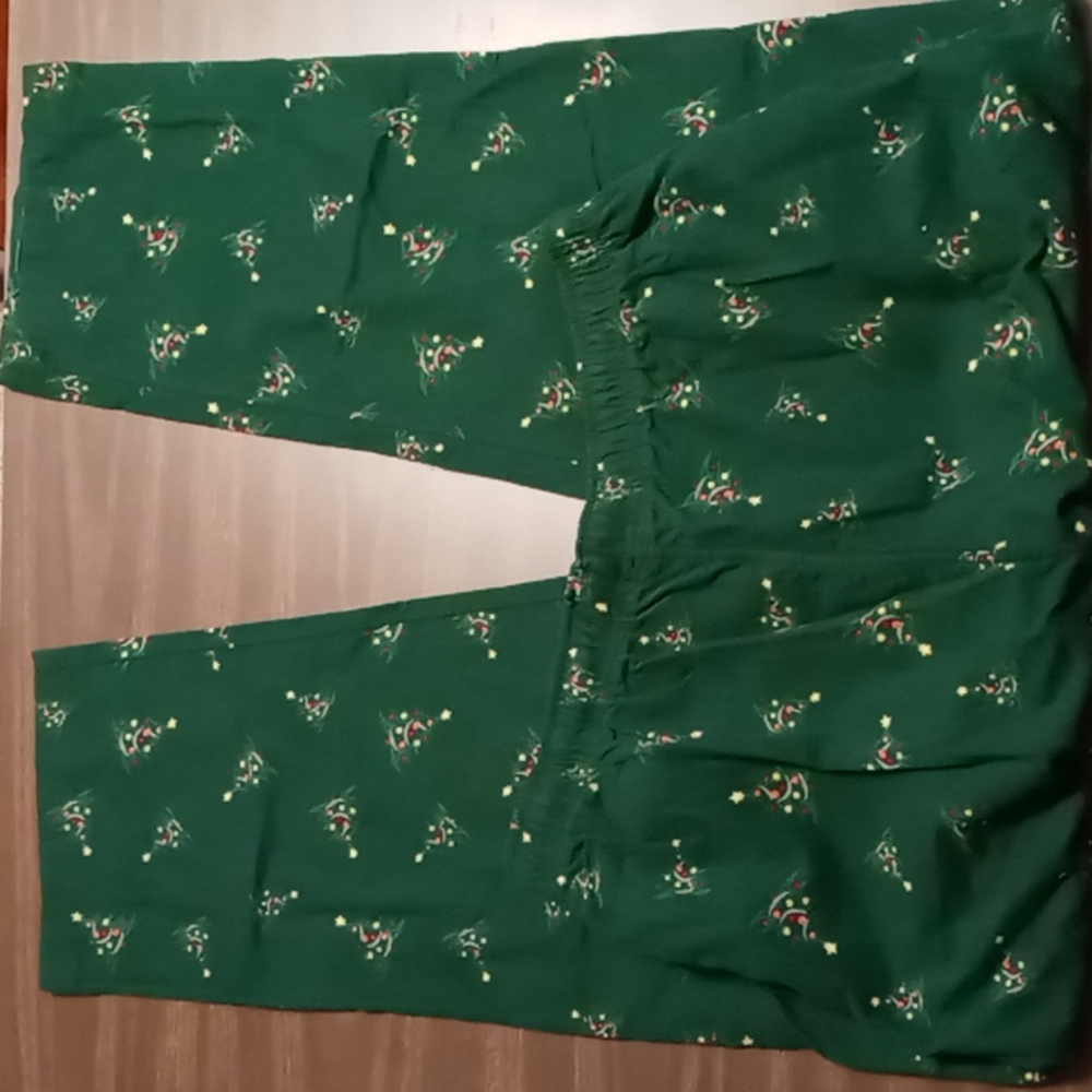 Mens Green Christmas Tree Pants w Button Fly L - Picture 2 of 4